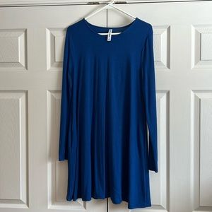 Long sleeve, Zenana Premium, solid blue, mini dress.